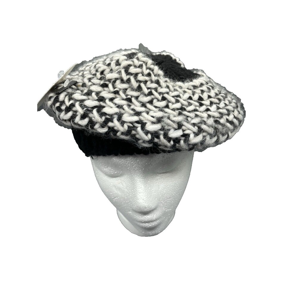 Cappellificio Fiorentino cap hat beret style knit Black white Made in‎ Italy New
